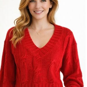 Streetwear Society| Red Cropped V Neckline Sweater